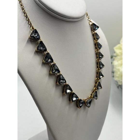 J. Crew Dark Gray Crystal Triangle Deco Style Gold Tone Collar Necklace - Picture 8 of 10